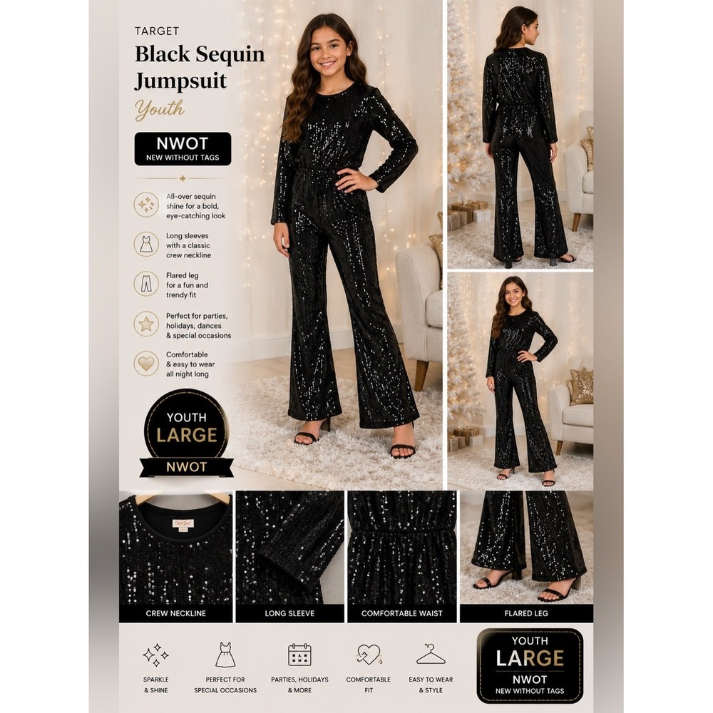 Target Black‎ Sequin Jumpsuit Youth Size L
